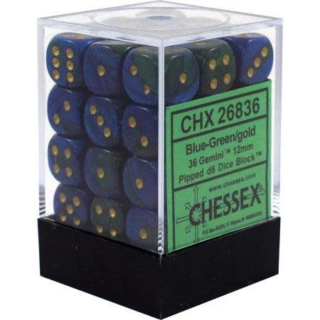 Chessex: Gemini Blue-Green/Gold Set of 36 D6 Dice