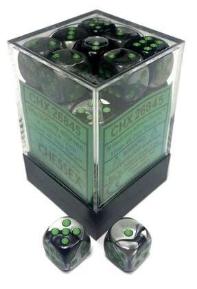 Chessex: Gemini Black-Grey/Green Set of 36 D6 Dice