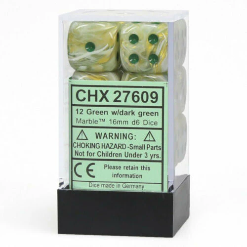Chessex: Marble Green/Dark Green Set of 12 D6 Dice